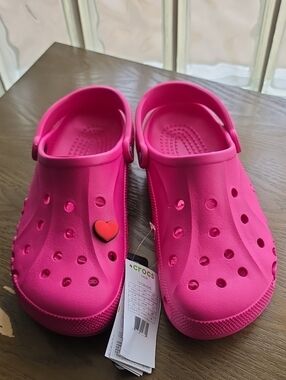 CROCS Classic Clog in Hot Pink with Heart Charm